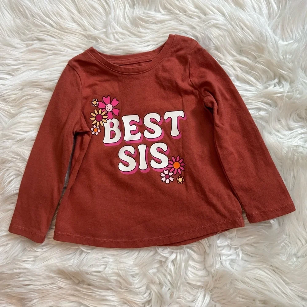 Jumping Beans Girls 18M Shirt Bundle Pink Best‎ Sis Floral Long Sleeve Tees EUC